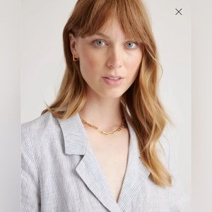 Quince 100% European Linen Button Front Dress Size Small Blue Pinstripe